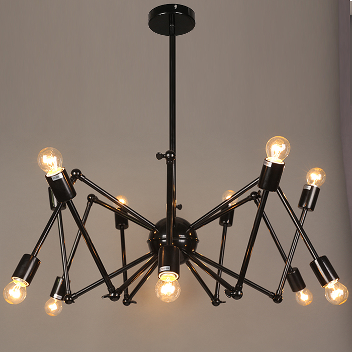 Design unique spider shape black iron vintage style chandelier