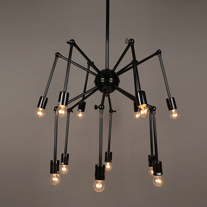 Design unique spider shape black iron vintage style chandelier
