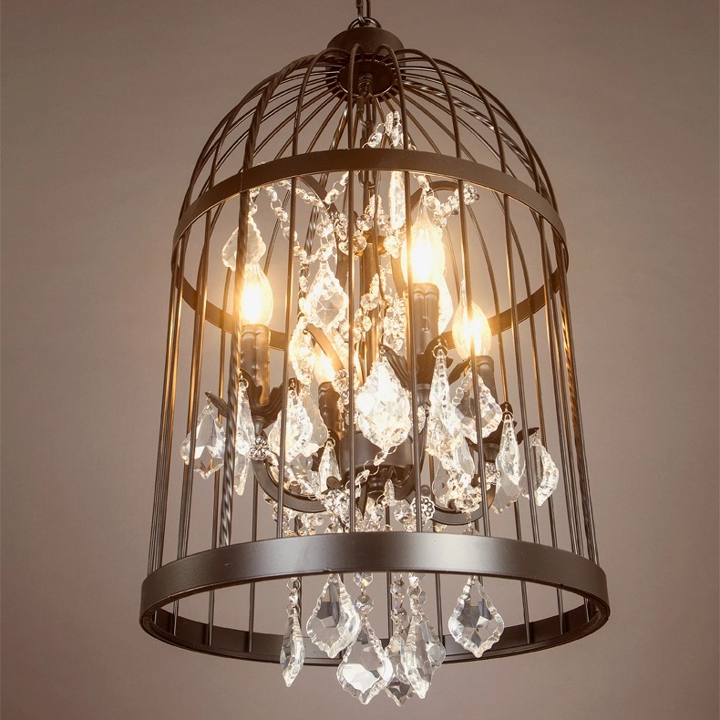 Retro candle lighting Iron art birdcage crystal chandeliers for hotel or home or villa 