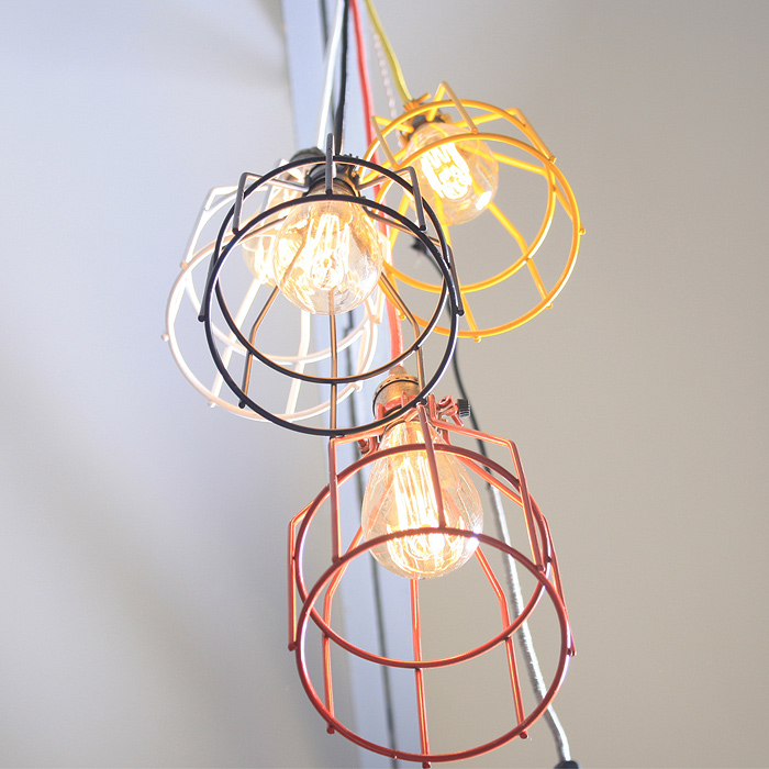 Modern Decoration Pendant Hanging Light Black White Red Colorful Iron Cage Hanging Lamp