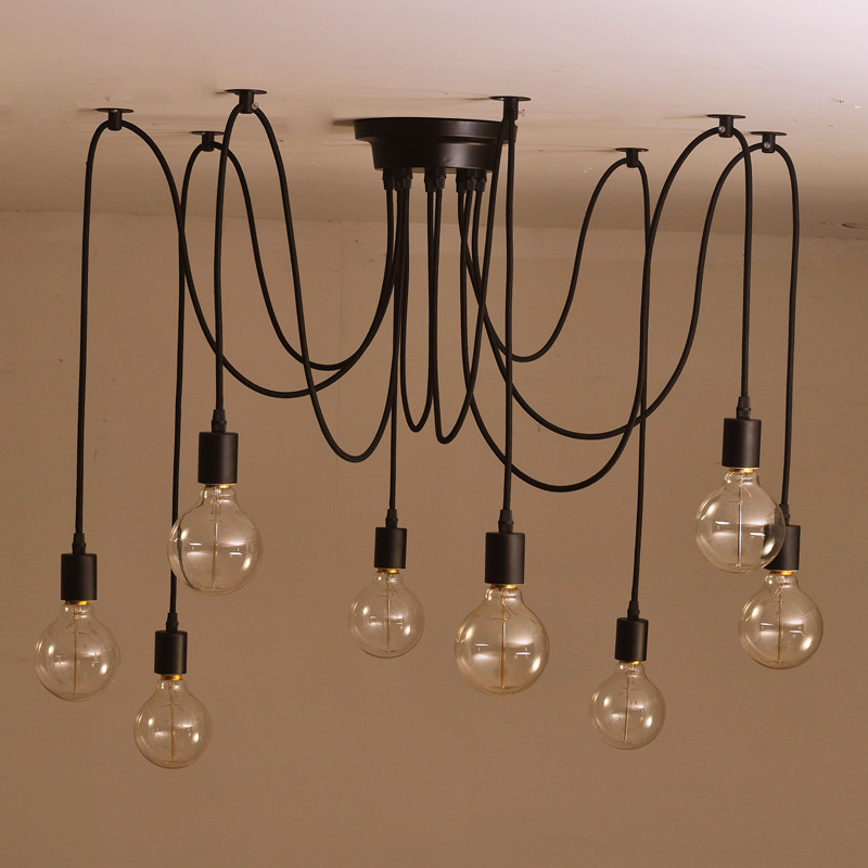 DIY removable Edison bulb multicipital glass black chandelier