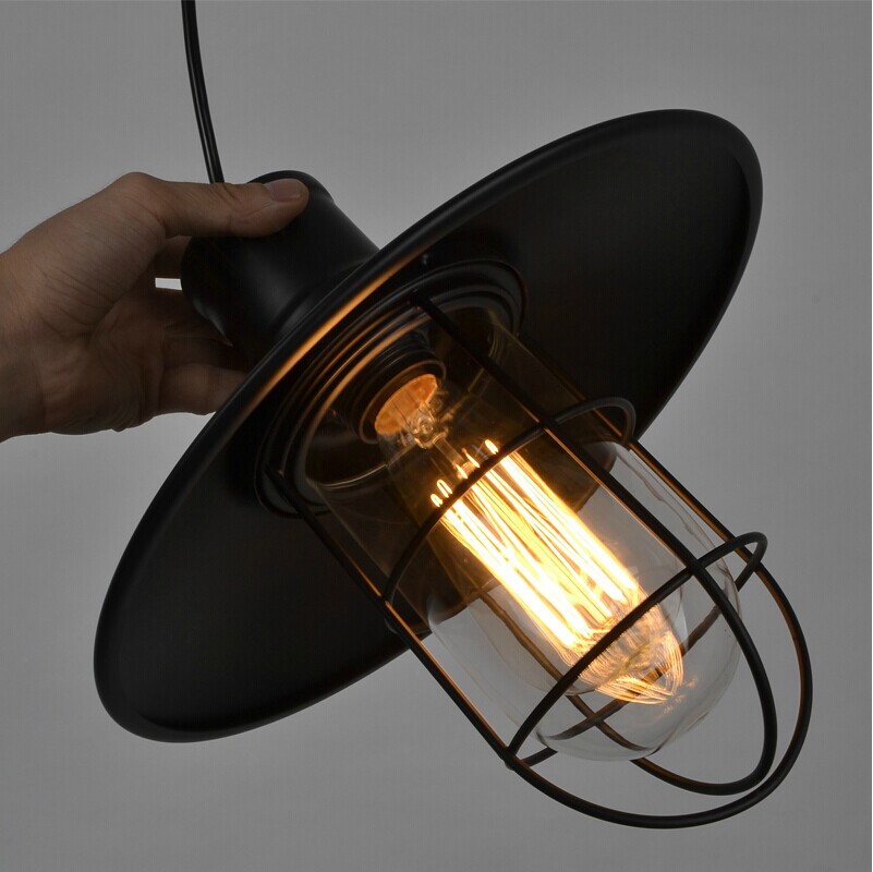 RH Vintage Pendant Lamp Edison Bulb Black Iron Cage Pendant Lamps